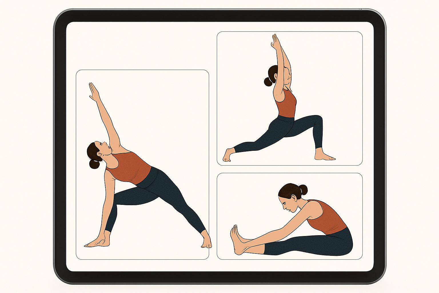 Tablet showing yoga poses